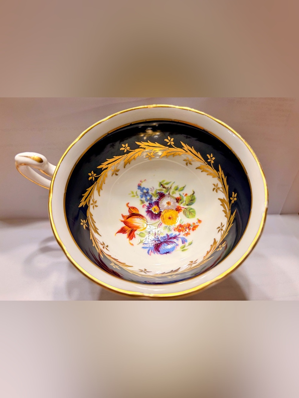 PARAGON Fine China Floral Porcelain Tea Cup w/Gold Trim & Blue, White Multicolor